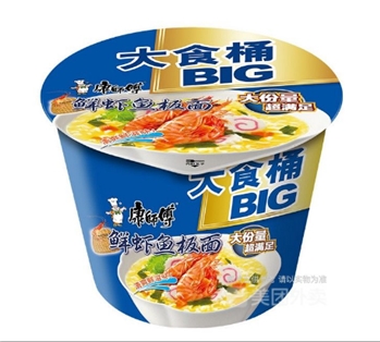 康师傅 大食桶鲜虾鱼板面单桶面 136g/桶
